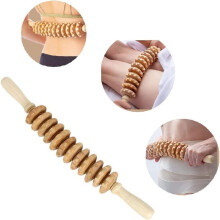 Træterapimassageværktøjer til dybdegående vævslindring, manuel massagerulle med tolv hjul ergonomisk design glat overflade naturligt træ