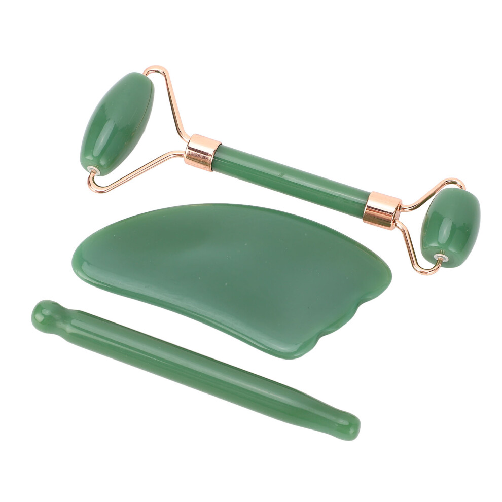 Green Jadestone Roller Massage Gua Sha Set For Facial Relaxation, Double Head