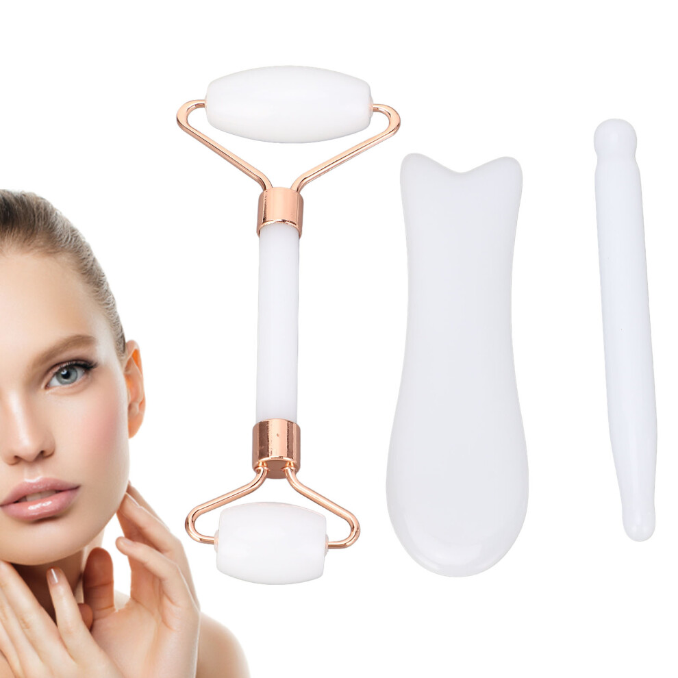 White Jadestone Roller Massage Gua Sha Set - Double Heads, Facial Scraping