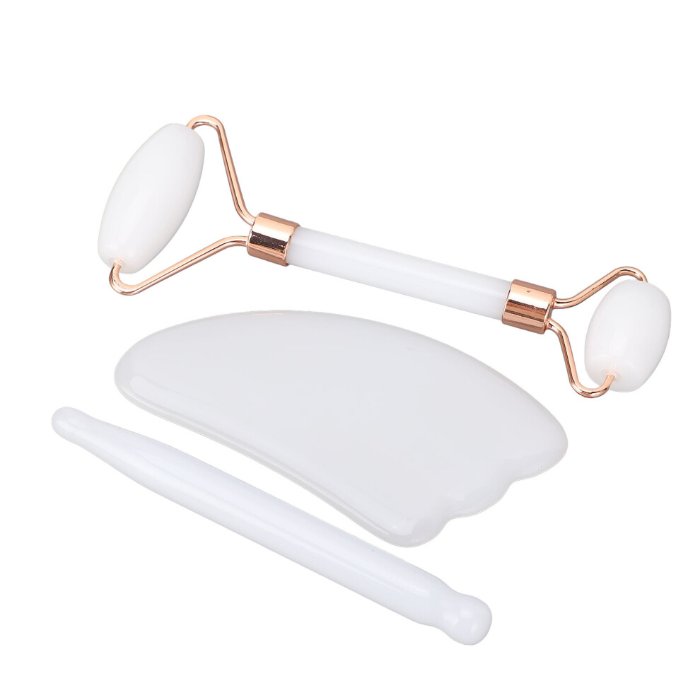 Jadestone Roller Gua Sha Set for Facial Relaxation Double Heads White