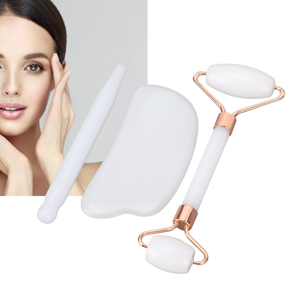 White 3Pcs Jadestone Gua Sha Facial Tools With Acupuncture Pen Â