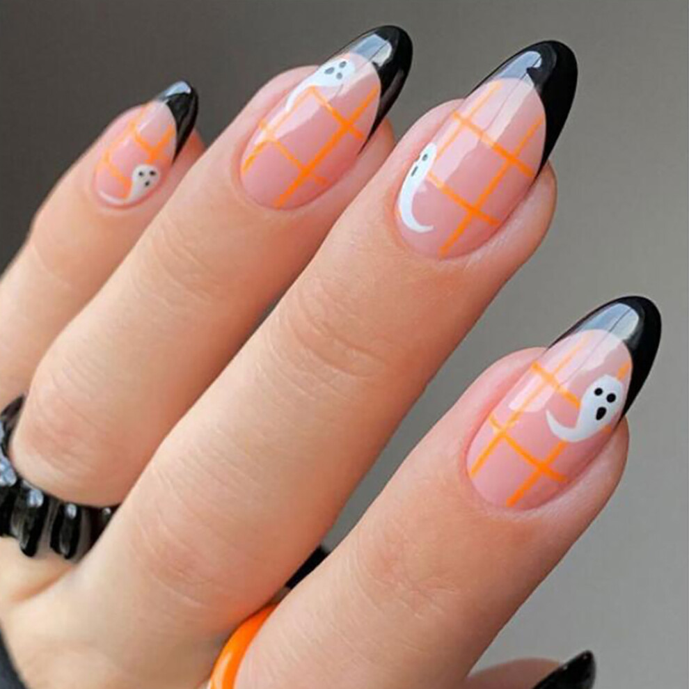 Reach-Tools Black (Shein Style) 24Pcs French False Nails For Women Halloween Party