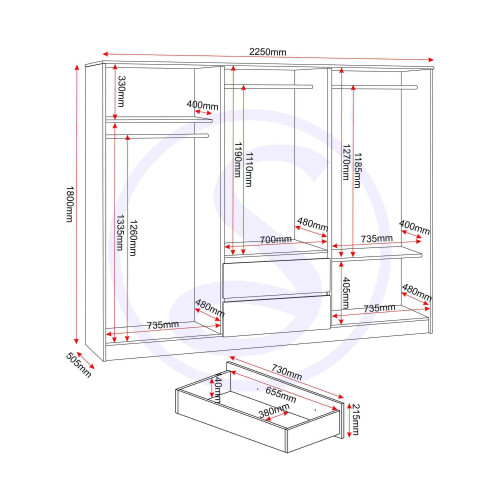 Seconique Malvern 6 Door 2 Drawer Wardrobe - White 1