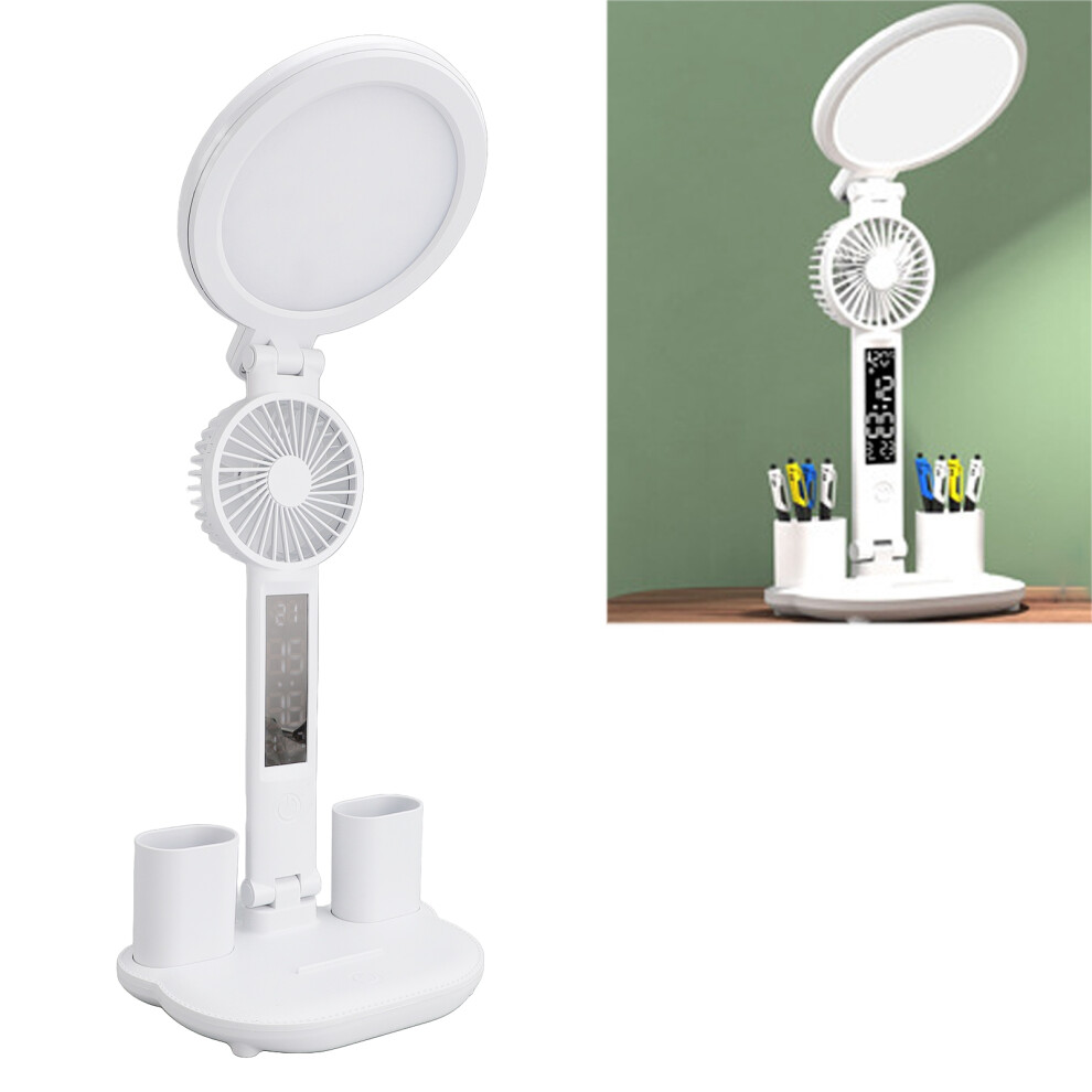 LED Desk Lamp with Fan, 2 Pen Holders, 2000mAh, Dimmable, Foldable