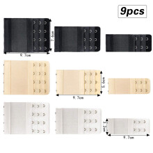 (Combination 1) 3-Size Bra Extenders, 9-Pack, 3 Colors