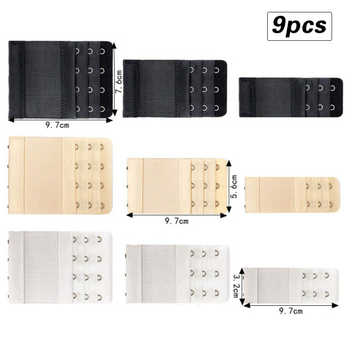 (Combination 1) 3-Size Bra Extenders, 9-Pack, 3 Colors