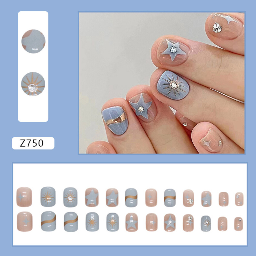Reach-Tools Blue (Jelly Glue Model) Light Rhinestone False Nails For Women