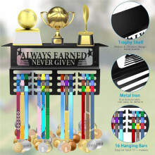Présentoir de Médaille, Porte-Trophée, Porte-Médaille de 15,8 X 7 Pouces et Cadre de Support de Cintre D'Affichage de Trophée Support Mural