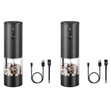2X Electric Automatic Mill Pepper and Salt Grinder with LED Light Adjustable Coarseness Spice Grinder Cooking Tool Black