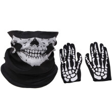 Halloween Mask Scary Skull Chin Mask Skeleton Gloves for Performances, Parties, Dress , Festivals (3 Pieces/Set)