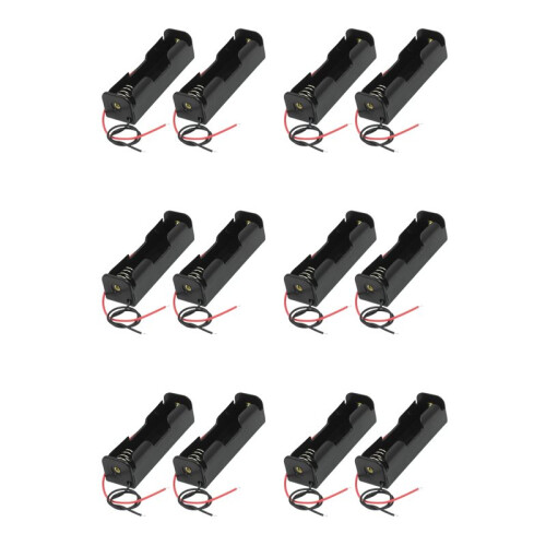 12 Pcs Black 18650 Flat Tip Batteries Battery Holder Case W Wire Leads
