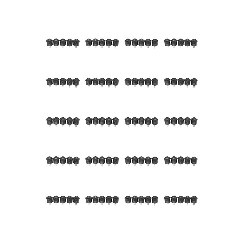 100 Pcs Spst Black Button /Off Round Rocker Ac 6A/125V 3A/250V 6032664132395
