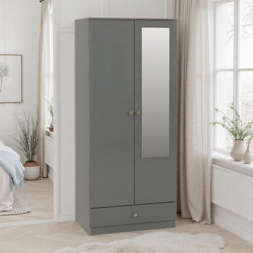 Seconique Denver 2 Door 1 Drawer Wardrobe Grey Gloss