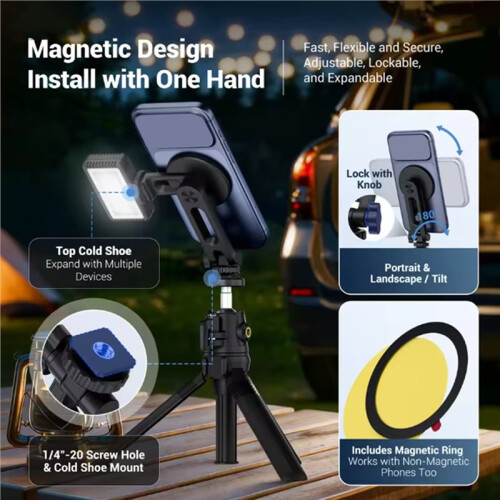 Magnetic Phone Mount Camera Phone Holder for IPhone17 16 15 14 with Cold Shoe 1/4Thread Tripod Mount Vertical Horizontal 1