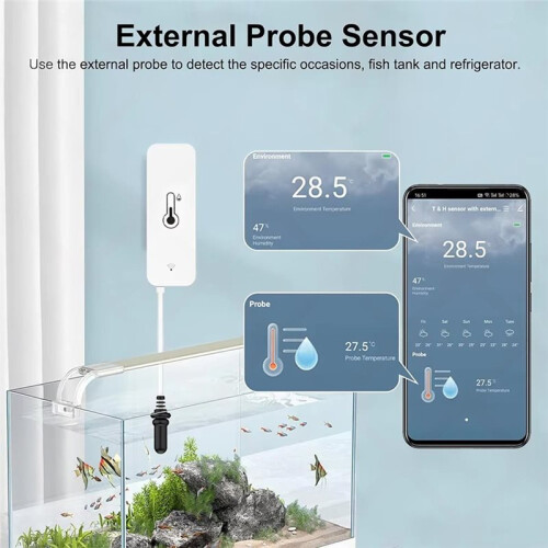 Tuya Zigbee Temperature Humidity Sensor with External Probe for  Life App Alexa  Assistant for Freezer Fish 1