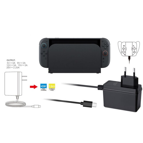 For   2 AC Adapter 45W Fast Charging for   Charger for  Lite/Dock/Pro Controller EU