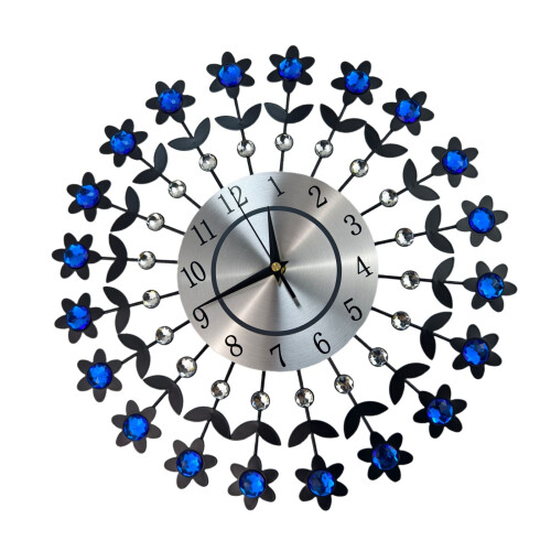 Large Modern Wall Clock Decorative Crystal Flowers Wall Clock