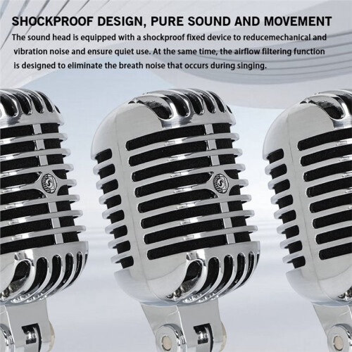 Professional Wired Vintage Classic Microphone Dynamic Vocal Mic Microphone with Stand for Live Performance Karaoke 2