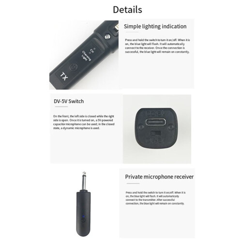 2.4G Wireless Hand System Wired to Wireless Capacitor Dynamic Microphone Guitar Electronic Instrument Transceiver 1to1 2