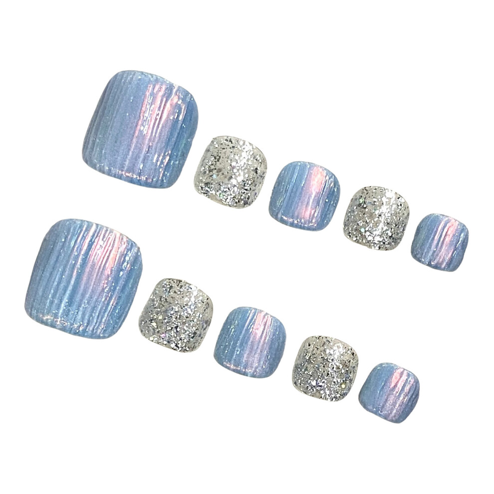 Roc-Electron (M) Shiny Blue False Toe Nails - 10Pcs