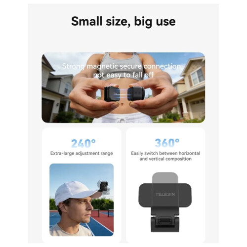 TELESIN Magnetic Quick Release Cap Hat Clip Mount Adjustable Angle for  OSMO  Action Camera Accessory 2