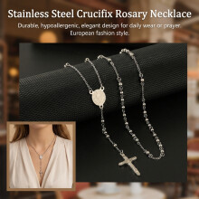 (Steel Color) Stainless Steel Heart Cross Necklace for Women