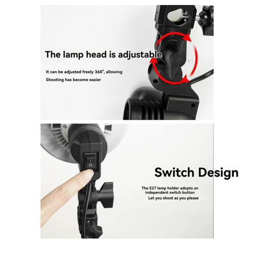 2pcs 1.8m E27 Photography Light Lamp Holder with AC Socket Umbrella Holder and Bulb Mount US Plug