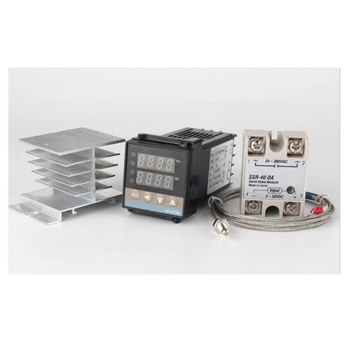 REX-C100 Digital PID Thermostat Temperature Controller with Heat Sink REX-C100/ 40DA SSR Relay/K Thermocouple Probe