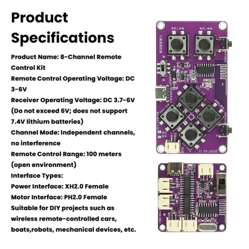 2.4G 8-Channel RC Receiver Module Kit, DIY RC Car ESC Driver Integrated Board with Type-C Charging 1
