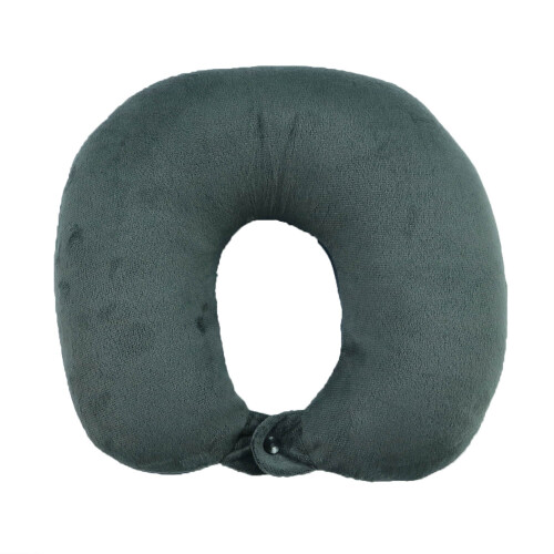(Grey) Travel Pillow with Buckle, Soft U-Shaped Neck Support 2