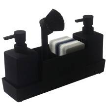 Kitchen Soap Dispenser with Sponge Holder Set for Sink Caddy, Hand Soap and Dish Soap Dispenser with Brush Matte Black