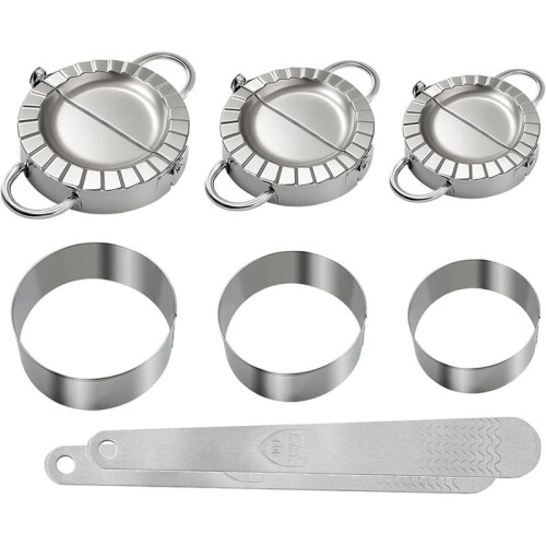 3-In1 Stainless Steel Dumpling Maker Set - DumplingPress & Empanada Mold with Dough Cutters (3", 3.4", 3.8")
