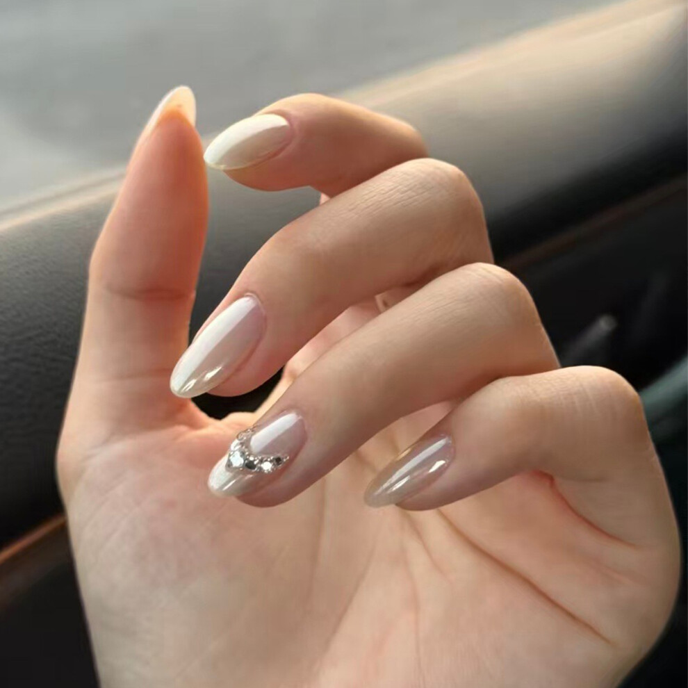 Roc-Electron (1233 Haley Princess Medium Oval, L) 10Pcs Heart Rhinestone False Nails, Glitter Nail Tips
