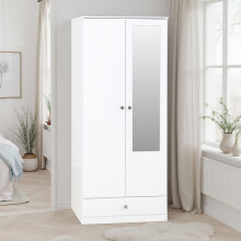 Denver 2 Door 1 Drawer Wardrobe White Gloss