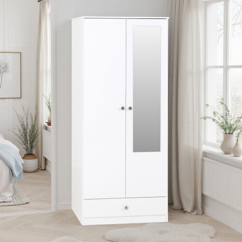 Seconique Denver 2 Door 1 Drawer  Wardrobe White Gloss
