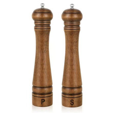 Wooden Salt and Pepper Grinder Set,Pepper Mill with S and P Engraving, Adjustable Ceramic Grinder - 10 Inches, 2 Pack