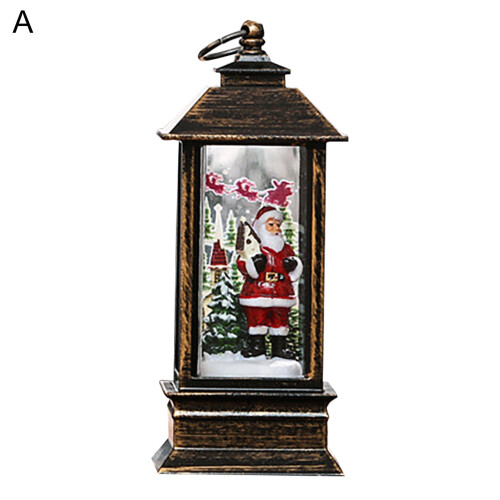 Lighted Christmas Lantern with LED Santa Tree Snow Scene 1
