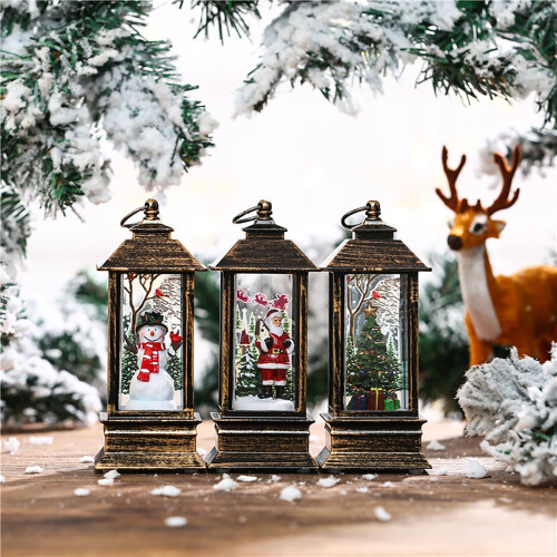 Lighted Christmas Lantern with LED Santa Tree Snow Scene 2