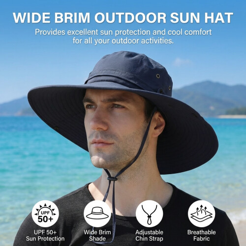 (Navy Blue) Waterproof Quick-Dry Foldable Fisherman Hat