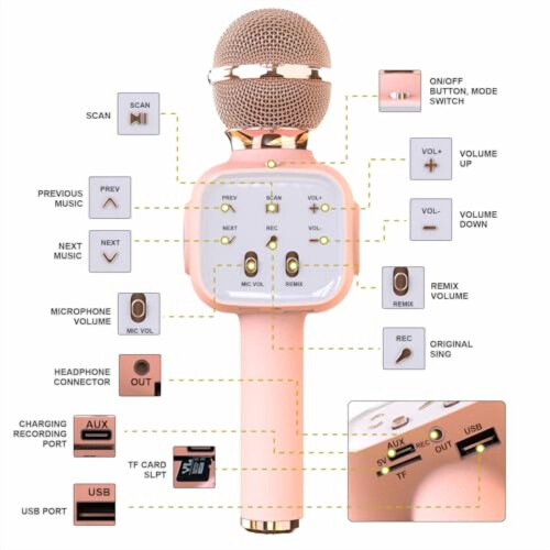 Ασύρματο μικρόφωνο καραόκε Bluetooth, φορητό μεγάφωνο για παιδιά και 1