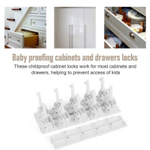 10Pcs Cabinet Locks Child Safety Latches Baby Safe Magnetic Drawer Cupboard Lock Kids Adhesive Proof Cabinet Locks White