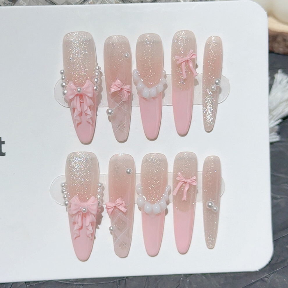 Reach-Tools Pink (S) Glitter French Fake Nails - Easy Apply