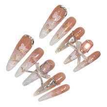 (M) Rhinestone Fake Nails - Long Lasting & Flexible