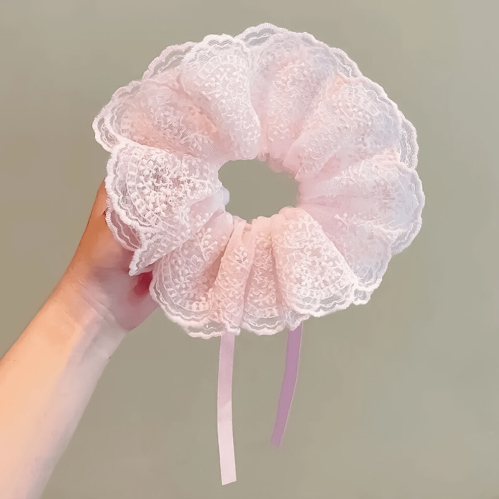 Roc-Electron (Pink) Lace Scrunchies For Women & Girls - No Damage Hair Bands