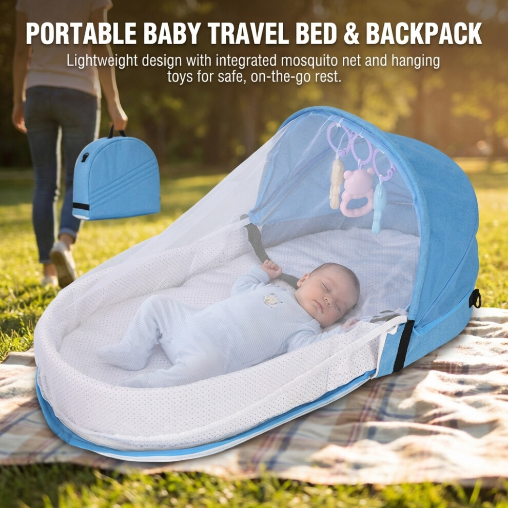 Reach-Tools (Sky Blue) Travel Baby Crib - Portable, Foldable, Quick Setup