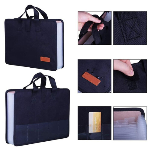 13 Pockets Expander File Folder Document Organizer with Handle A4 Size Capacity Accordion File Organizer Black 1