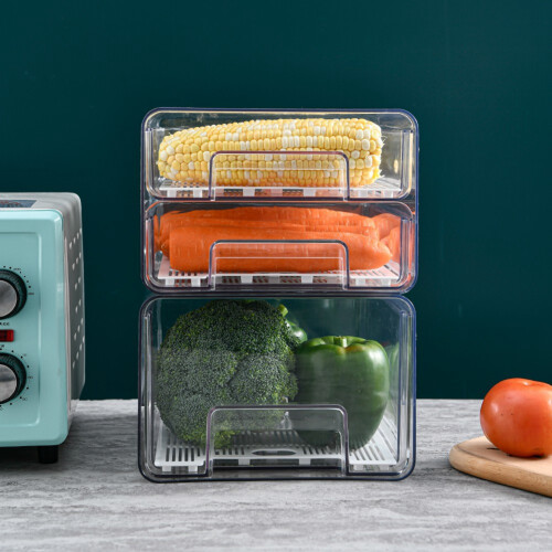 Plastic Fruit Vegetable Storage with Drainer Fridge Organizer Keep Fresh Food Container ,Single Layer 2