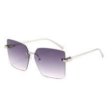 (Silver Gray)Quadratische Damen-Sonnenbrille mit Metallgestell und getönten PC-Gläsern Strandstil Straße
