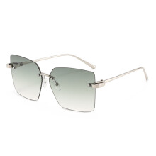 (Silver Green)Quadratische Damen-Sonnenbrille mit Metallgestell und getönten PC-Gläsern Strandstil Straße