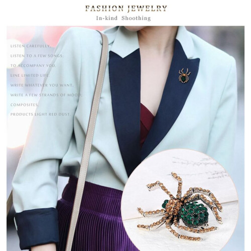 Retro Groene Strass Spin Broche Delicate Insect Legering Broches Kleding Accessoires 2